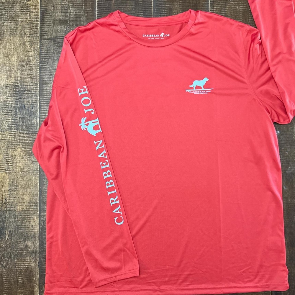 Caribbean Joe Men's Red Long Sleeve Breeze Tech Summer Tee with UPF Protection